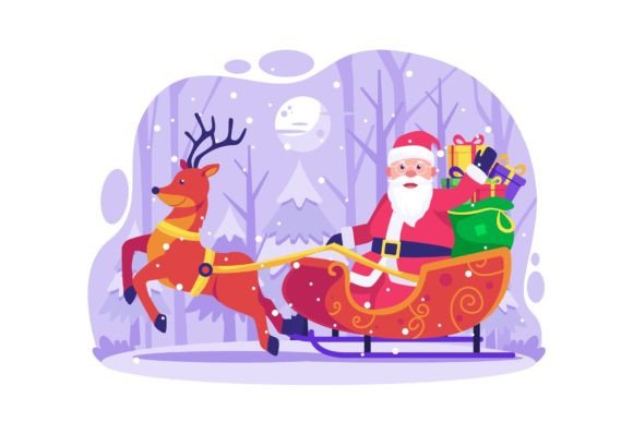 Captivating Santa Rides Sleigh Reindeer Illustration for Your Holiday Projects