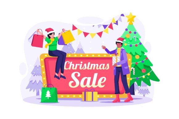 Christmas Sale Shopping Illustration: A Versatile Design for Your Holiday Marketing