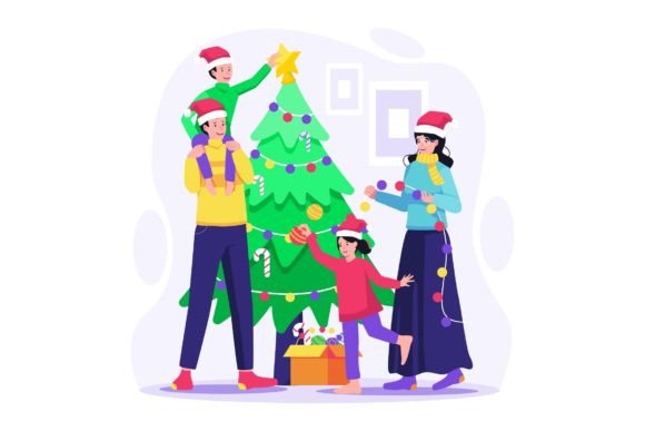 Embrace the Joy of the Season with a Decorating Christmas Tree Illustration