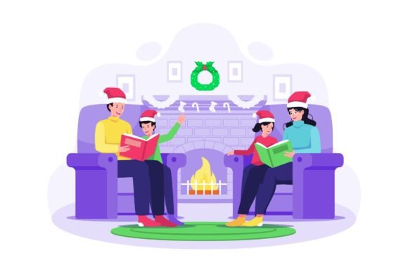 Exploring the Charm of Reading Book on Christmas Illustration