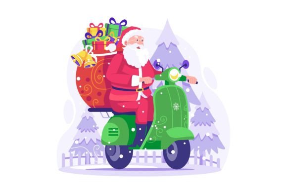 Exploring the Unique Charm of Santa Rides Scooter Deliver Illustration