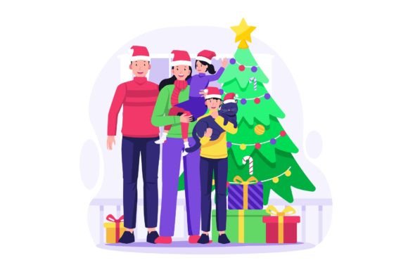 Family Celebrate Christmas Illustration: A Heartwarming Addition to Your Holiday Projects