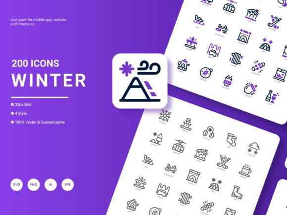Winter Icon Pack: 200 Stylish and Trendy Icons